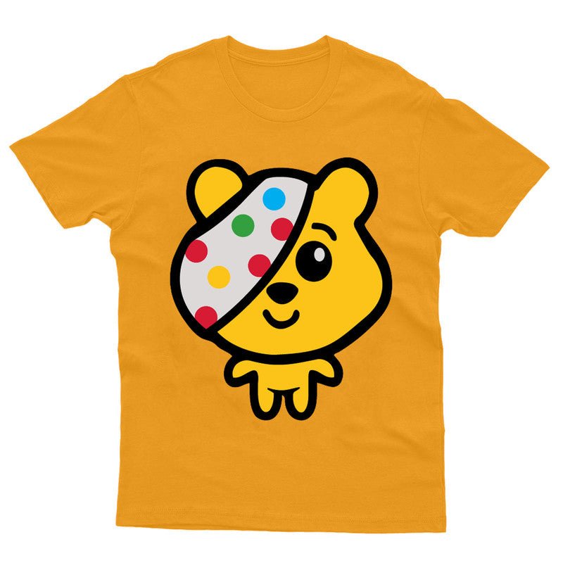 Pudsey Bear Kids Tshirt Big Head 2024 Spotty Day Children In Need Boys Girls Tee - TheMonkeyTees