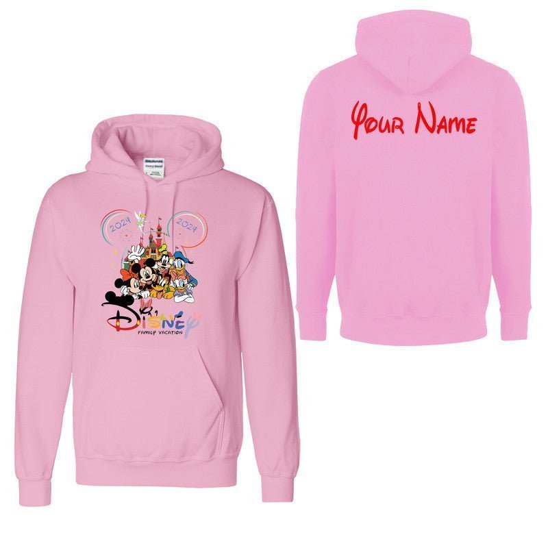 Personalised Mickey Minnie Disneyland Mens Kids Hoodie Family Trip 2024 Party - TheMonkeyTees