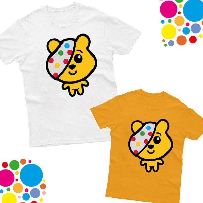 Pudsey Bear Kids Tshirt Big Head 2024 Spotty Day Children In Need Boys Girls Tee - TheMonkeyTees