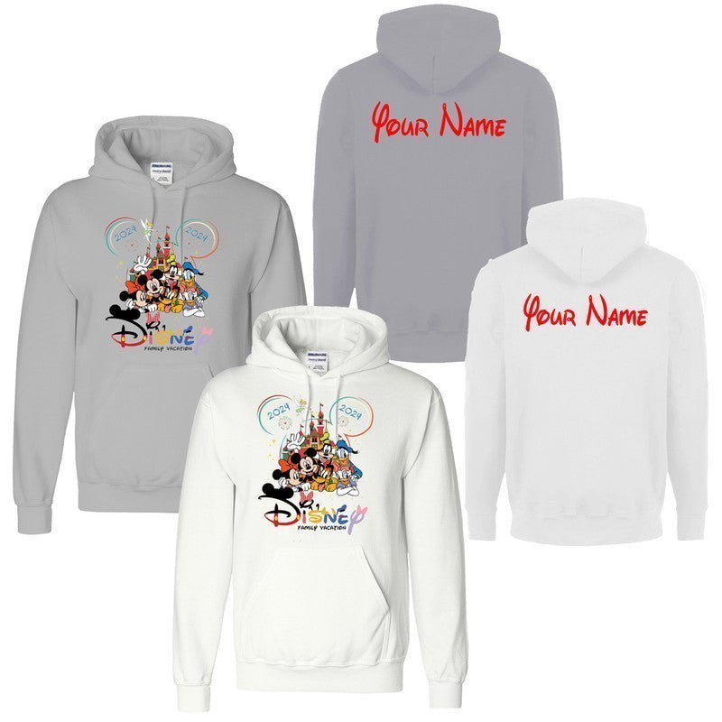 Personalised Mickey Minnie Disneyland Mens Kids Hoodie Family Trip 2024 Party - TheMonkeyTees